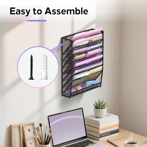 SUPEASY 8-Tier Wall File Organizer with Base, Wall Mounted File Holder
