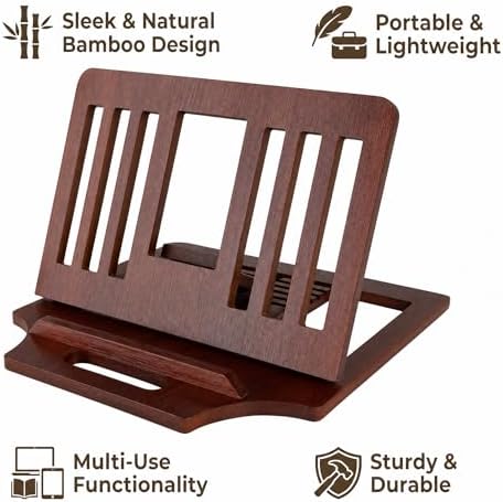 Bamboo Foldable Laptop Stand Holder, 6-Level Adjustable Ergonomic Notebook Riser with Heat Dissipation for 10-17 Inch Laptops, MacBook, Tablet (Dark Brown)