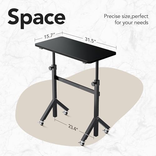 HUANUO 32'' Small Standing Desk Adjustable Heigh, Mobile Stand Up Desk with Wheels, Portable Rolling Desks for Walking Pad and Treadmill, Computer Laptop Desks for Home Office Space