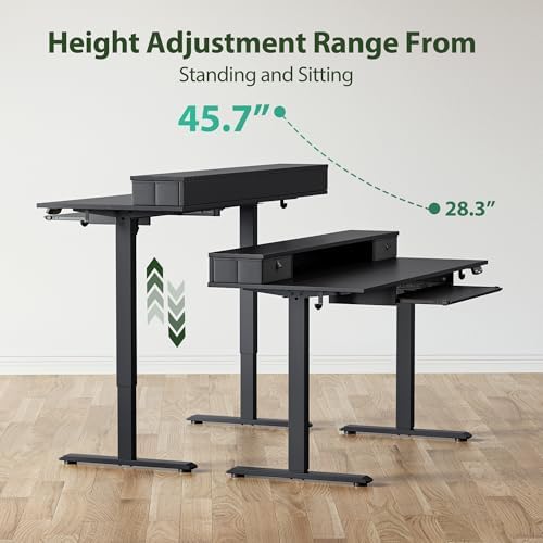 Agilestic 55 Inch Standing Desk with Drawers & Keyboard Tray, Black