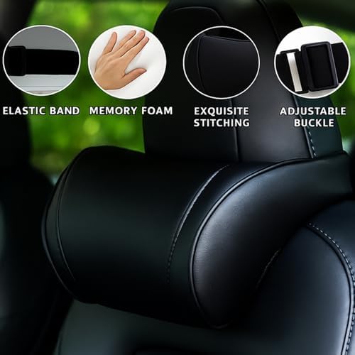 Car Headrest Neck Pillow Support Ergonomic, with Valve Stem Covers Accessory for Driving Seat Fatigue Relief Compatible with Model S X 3 Y & Cybertruck - 1 Piece