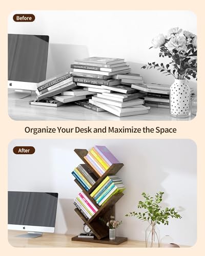 Small Bookshelf with Liting,5-Tier Desktop BookShelf LED for Office