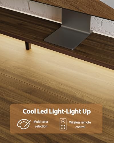 Agilestic 48 * 24 Inch Electric Standing Desk with Shelf & Led, Dark Walnut