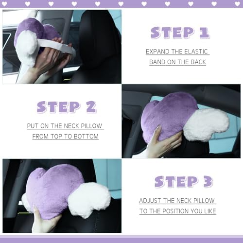 Macarrie 2 Pcs Heart Plush Car Headrest Pillow Angel Wings