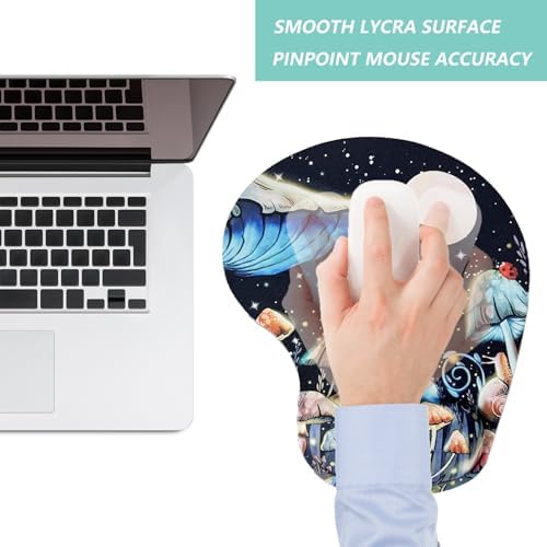 Mouse Pad with Wrist Support, Ergonomic Mouse Pads with Memory Foam Wrist Rest, Easy Typing Pain Relief, Comfortable Home Office Computer Wrist Support Pads for Working Studying Gaming, Mushroom