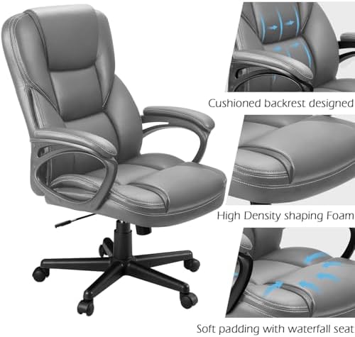 Furmax Office Executive Chair High Back Adjustable Managerial Home Desk Chair, Swivel Computer PU Leather Chair with Lumbar Support (1, Gray)