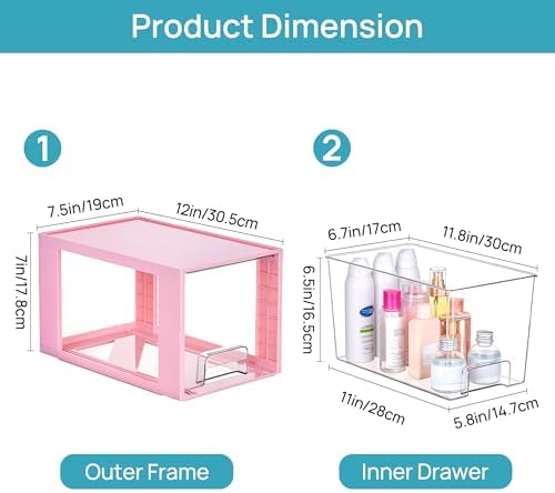 Vtopmart 4 Pack Large Stackable Storage Drawers, Pink