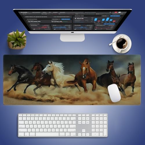 Galloping Horses in The Sand Large Mouse Pad, Magnificent Scene Desk Mat