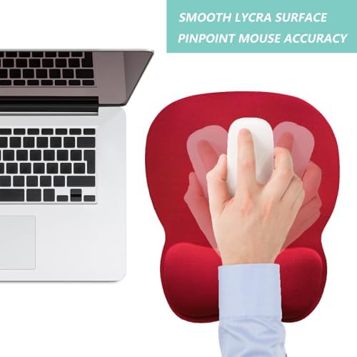 Mouse Pad with Wrist Support, Ergonomic Mousepad with Comfortable Memory Foam Wrist Rest Cushion, Relieve Wrist Pain, Non-Slip Rubber Base Gaming Mice Pad for Home Office Computer Laptop, Red