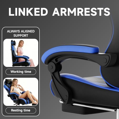 Ergonomic Gaming Chair,A Versatile 3-in-1 Video Game Chair for Work, Study, and Gaming,Features an Adjustable Backrest, Footrest, and Linked Armrests Office Chair for Adults,BlackBlue