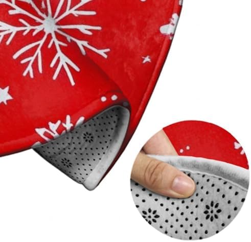 Large Home Decor Mat, Soft Round Yoga Carpet, Non Slip Machine Washable Home Office Circle Rug Snowflakes Christmas Red Print