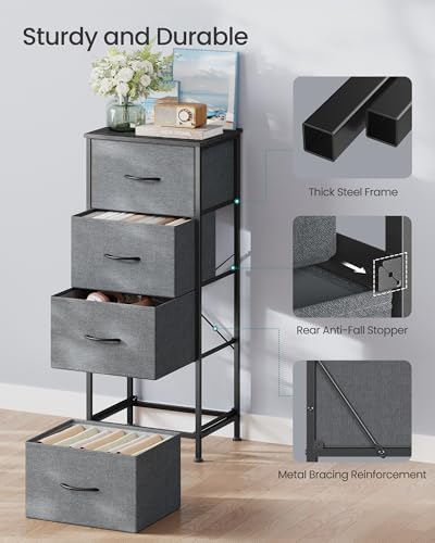 SONGMICS Dresser for Bedroom, Tall Dresser with 4 Fabric Drawers