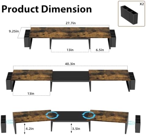 AUPSEN Dual Monitor Stand Riser with 2 Pen Holders, Desk Organizer, Brown