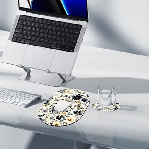 Small Mouse pad, Portable, Waterproof Non-Slip Rubber Bottom, Suitable for Wireless Mouse, Laptop Keyboard Tray for Both Men and Women, Office Travel 7.1x10.6in,Floral with Butterflies