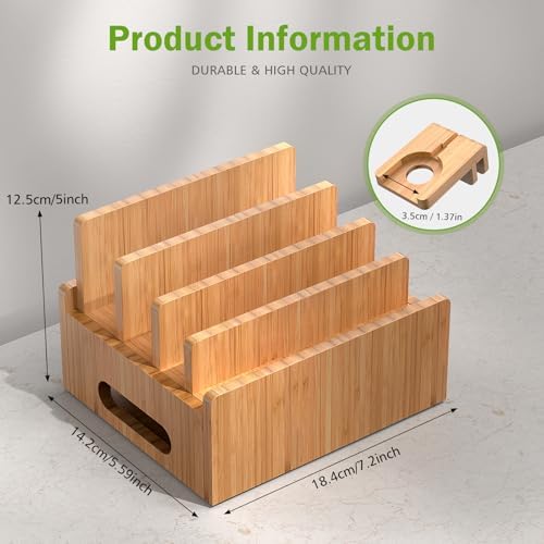 Pezin & Hulin Bamboo Charging Stand with Pack 5 Cables-Natural Bamboo