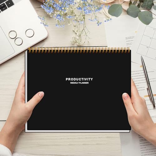 Weekly Productivity Planner - 8.5" x 11" Dashboard Desk Notepad Has 6 Focus Areas to List Tasks for Goals, Projects, Clients, Academic or Meal-Organize Your Daily Work Efficiently, 54 Weeks, Black