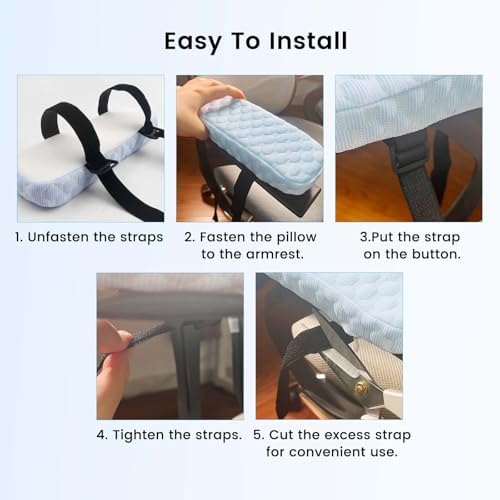 Daily Treasures 2Pcs Blue Cooling Fiber Fabric Chair Arm Rest Pads,Armrest Pads with Memory Foam and Cooling Gel Layer,Anti Slip,Adjustable Length and Removable Washable Arm Rest Pads for Office Chair