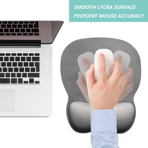 Mouse Pad with Wrist Support, Ergonomic Mousepad with Comfortable Memory Foam Wrist Rest Cushion, Relieve Wrist Pain, Non-Slip Rubber Base Gaming Mice Pad for Home Office Computer Laptop, Light Grey