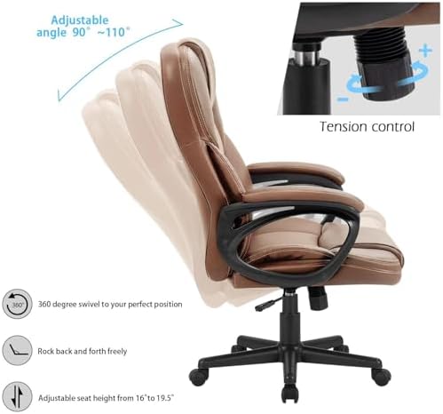 Furmax Office Executive Chair High Back Adjustable Managerial Home Desk Chair, Swivel Computer PU Leather Chair with Lumbar Support (1, Light Brown)