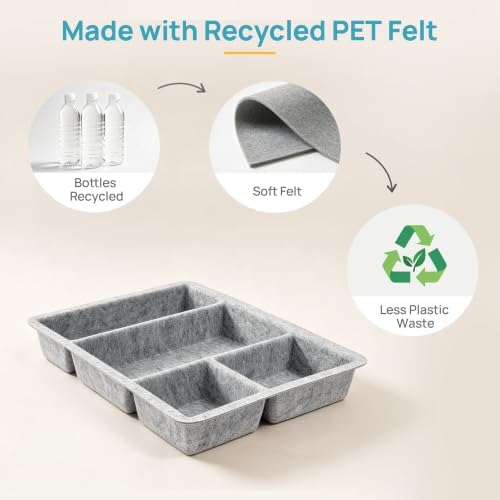 Vtopmart 1Pack-4Compartment Felt Desk Drawer Organize Storage Bins, Grey