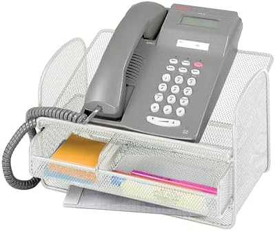 Safco Onyx Phone and Utility Tray with Drawer, Desktop Organizer, Durable Steel Construction, Silver