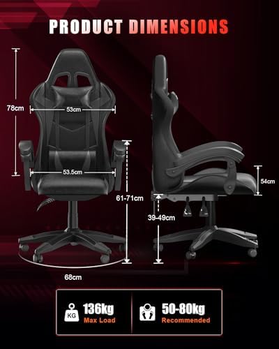 Racingreat RGB Gaming Chair for Adults & Kids, Lumbar Support, Black
