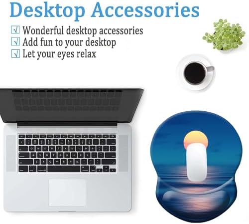 Ergonomic Mouse Pad with Wrist Support, Pain Relief Comfort Wrist Rest Pad with Non-Slip PU Base for Gaming, Home, Office & Travel (Moon Over The River)
