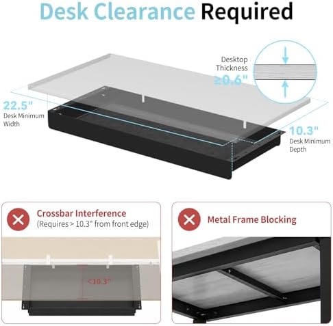 Under Desk Drawer,20.1 inch Carbon Steel Slide-Out Under Table Storage Organizer With Full Extension Ball-Bearing Slides,Undermount Drawer For Standing Desk & Home Office,Black