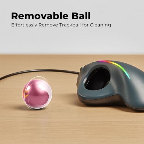 Wired Ergonomic Trackball Mouse, 34mm Thumb Control, RGB Lighting