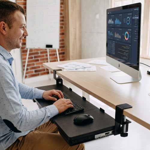 Large Keyboard Tray Under Desk 33.5x11.4“ with 3 Drawer(Black)