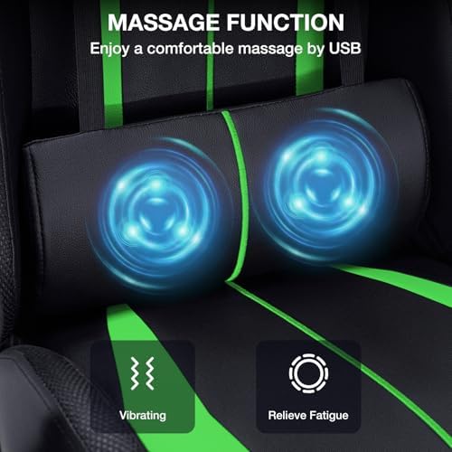 HOFFREE LED Gaming Chair with Massage RGB Lights Computer Game Chair-Green