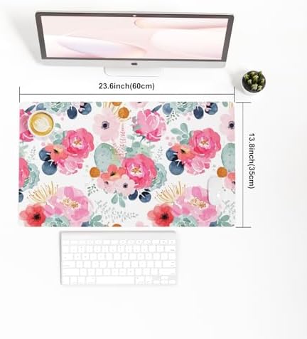 QIYI PU Leather Large Mouse Pad, Waterproof Desk Mat, 23.6" x 13.8", Peony