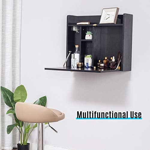 YU YUSING Wall Mounted Table, Multifunctional Fold Down Wall Mounted Laptop Computer Desk with Storage Compartments for Home, Office (Black)