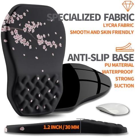 Ergonomic Slope Mouse Pad Wrist Support, Wrist Rest Mousepad for Carpal Tunnel Pain Relief with Massage Bulge and Slow Rebound Memory Foam (12x8 inch, Pink Blossom)