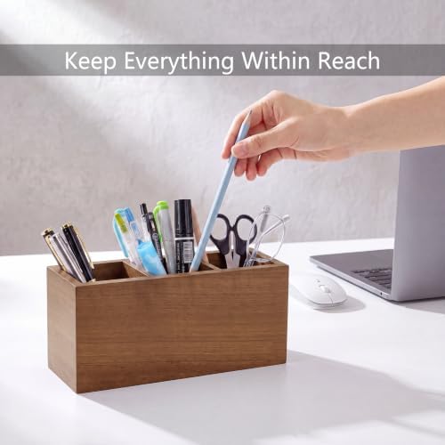 Walnut Wood Pen Holder for Desk with 3 Slots (Walnut Wood)