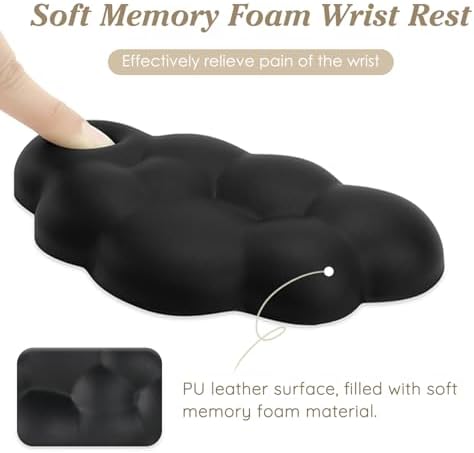 Cloud Wrist Rest Cushion for Mouse Ergonomic Soft PU Leather Memory Foam Wrist Pain Relief Mouse Wrist Support Pad with Anti-Skid Base for Office School Home Laptop & Computer Mouse (Black)