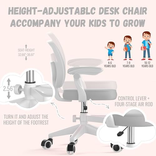Ergonomic Kids Desk Chair 4-12, Adjust Height Children Study Computer Chair