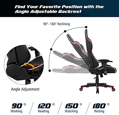 Massage Gaming Chair, High Back Office Computer Chair with Headrest and Lumbar Support, Racing Style Reclining Swiveling Game Chair for Home Office (Red)