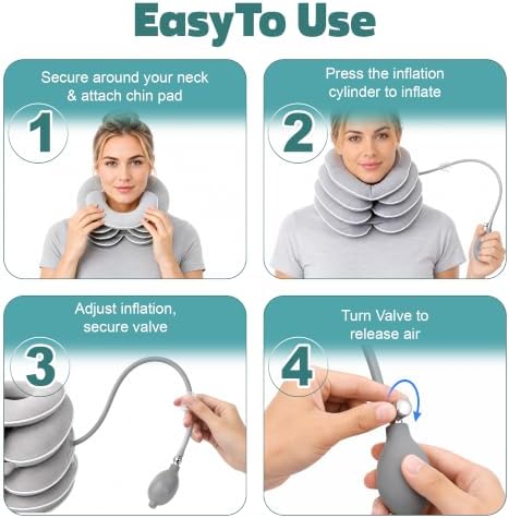 Inflatable Neck Stretcher Cervical Traction Device - 3-Layer Design in Varying Sizes for Pain and Stress Relief, Posture Support - Cervical Neck Pillow for Decompression Home, Office & Travel
