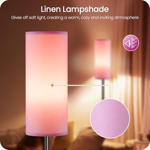 2 Pack Dimmable Pink Floor Lamps for Living Room with 2 Remotes and Foot Switch, Corner Floor Lamp, 64.4'' Standing Tall Lamp, 10W 900LM Bulb Included, 3000K-6500K, Linen Shade, FCC Listed P06LDP205W1