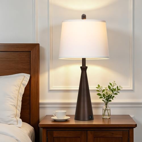 Rinweey 28" Modern Metal Table Lamp Set of 2 for Living Room Bedroom, Brown