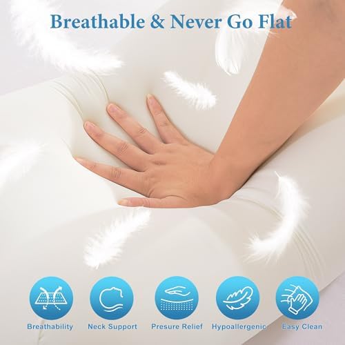 Cervical Pillow for Neck Pain Relief - Contour Memory Foam Pillow for Side and Back Sleepers, Dual Height 4.7" and 3.2" Ergonomic Orthopedic Neck Pillow, Medium-Firm Cervical Spine Support