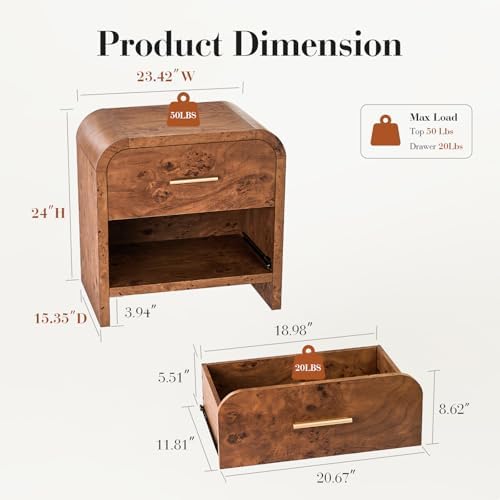Night Stand Set of 2, 2-Drawer