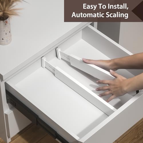 4 Pack Bamboo Drawer Dividers 17-22" Adjustable Kitchen Organizer, White