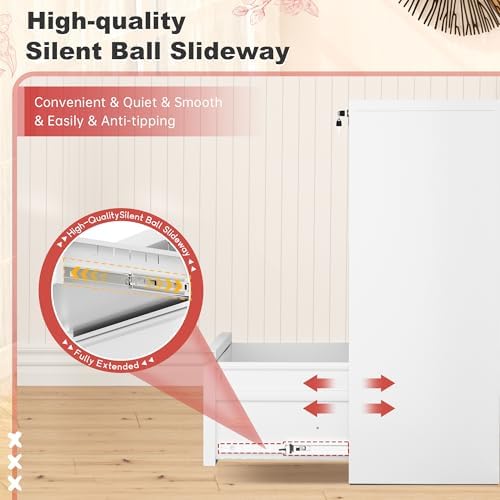 Superday Lateral File Cabinet 3 Drawer Metal File Cabinet with Lock, White Filing Cabinets for Home Office, Locking Filing Cabinets Hanging Files Letter/Legal/F4/A4