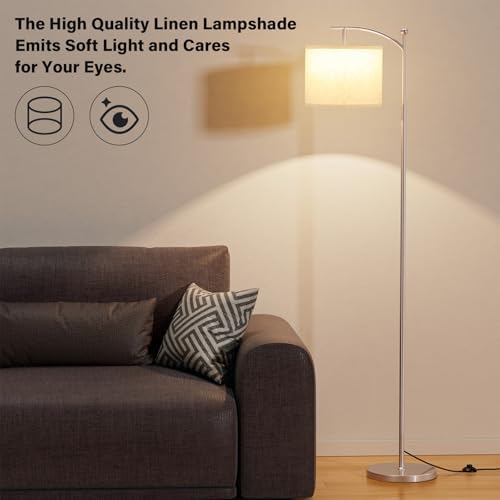 Ambimall 60" Floor Lamp for Living Room with 3 Color Temperatures, Adjustable Beige Shade with Light Gold Pole, Tall Lamp for Bedroom Office Classroom Dorm Room, 9W Bulb Included