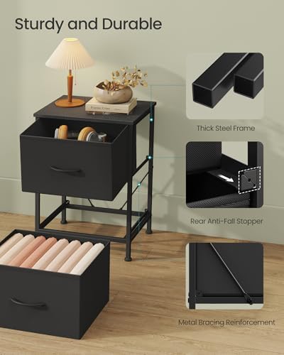 SONGMICS Nightstand with 2 Fabric Drawers, Bedside Table, Side End Table