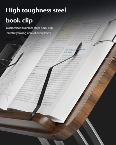 Book Stand for Reading,Adjustable Book Stand with Light,360° Rotating Metal Base,Foldable Cookbook Stand,Reading Hands Free with Page Clips for Recipe,Textbook,Cookbook(3CCT & CRI 90)