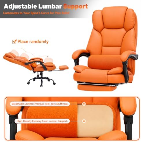 600LBS Executive Office Chair with FootRest for Heavy People High Back Ergonomic Gaming Chair with Lumbar Support Reclining Home Office Desk Chair with Pocket Spring Cushion Breathable Leather