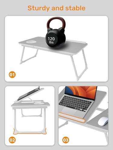Lap Desk for Couch/Sofa/Floor, 5-Angle Adjustable Bed Desk with Foldable Legs &Cup Holder, Light Weight Bed Tray Table for Writing/Eating/Reading, Portable Laptop Stand for Adults, Kids